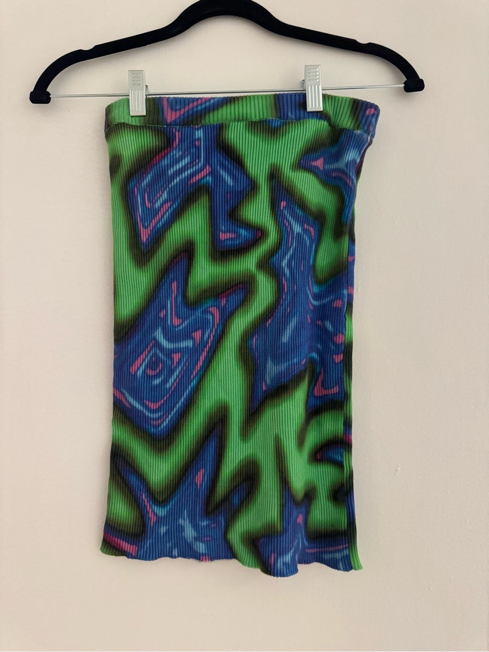 Moschino Couture Green, Blue & Pink Abstract Ribbed Strapless Top